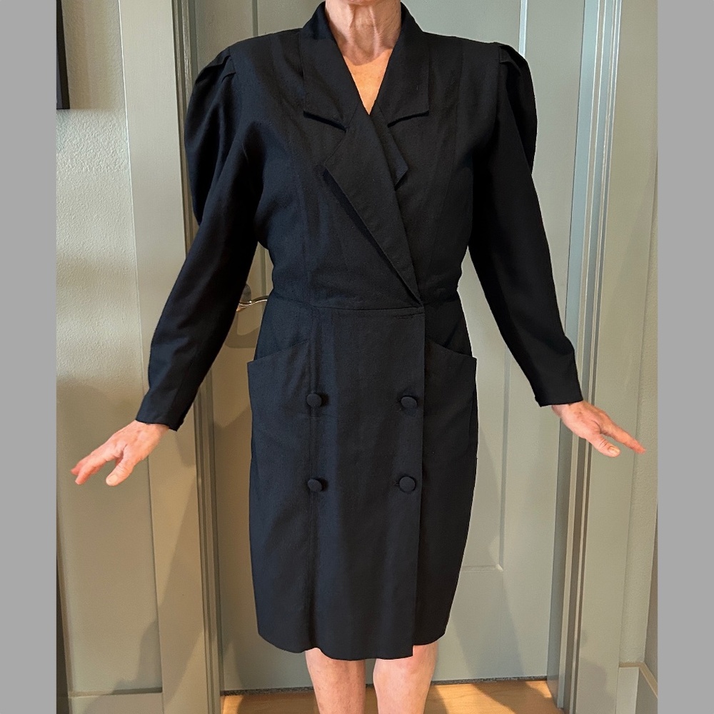 VINTAGE Little Black COAT DRESS, 100% Raw Silk, Naturelle By George Georgiou, Si